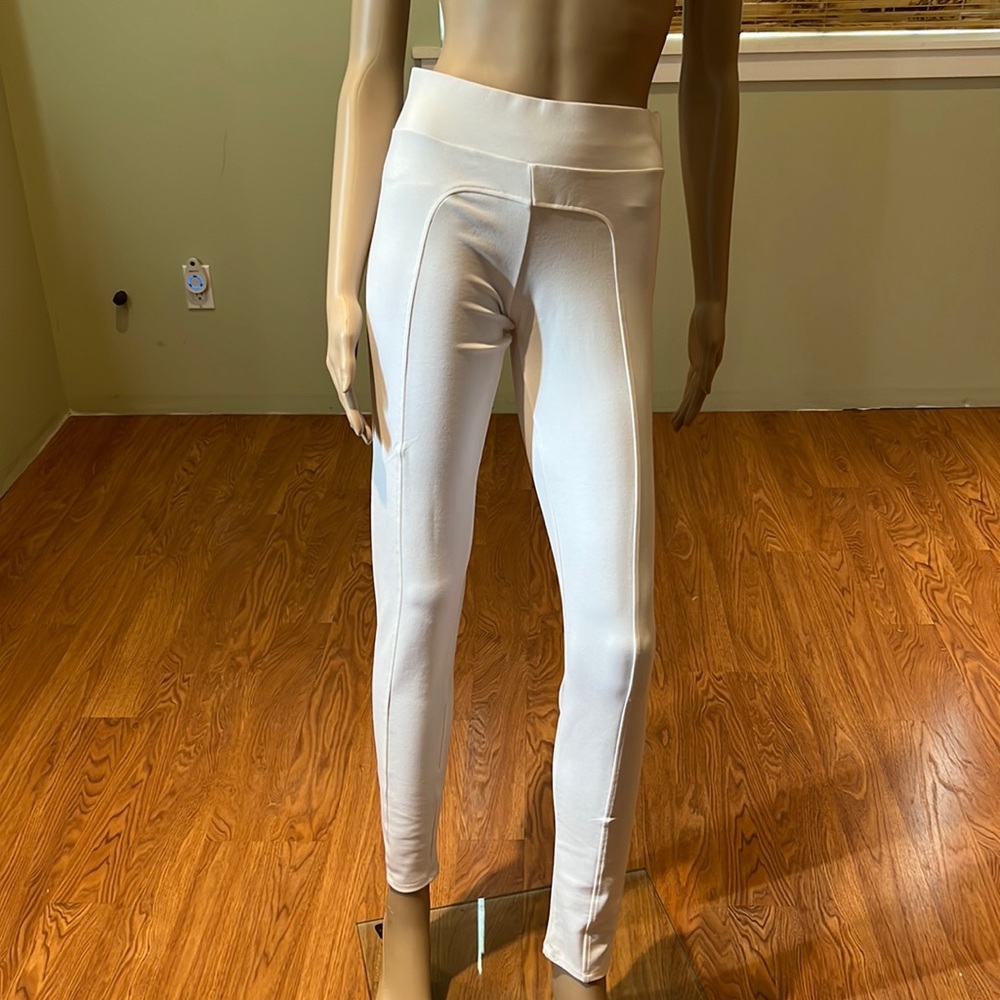 Zara White Leggings With Piping Down Front Size M